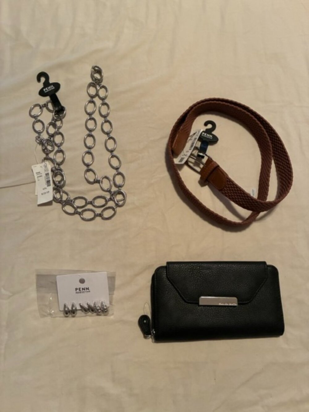 Franco Sarto Black Wallet|Penningtons Belts|Silver Earring Lot| 4 Pc Set NWT